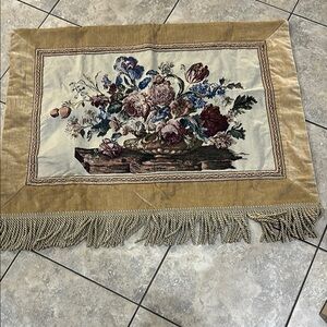 Vintage Floral Tapestry with Fringe 43x37